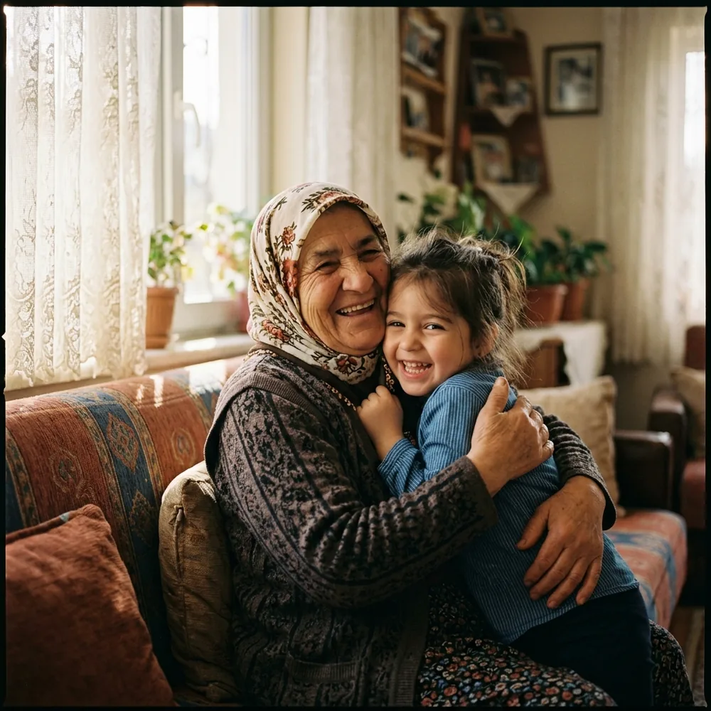 Babaanne ve torununun sarılma anı — anı kitabına yapıştırılacak kare