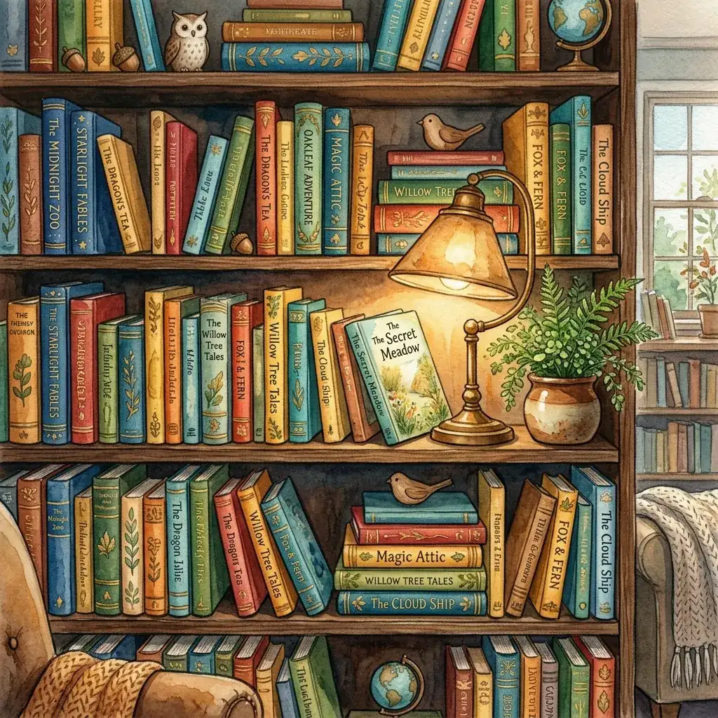 Cocuga kitap secerken dikkat edilmesi gerekenler renkli kitaplik suluboya illustrasyon