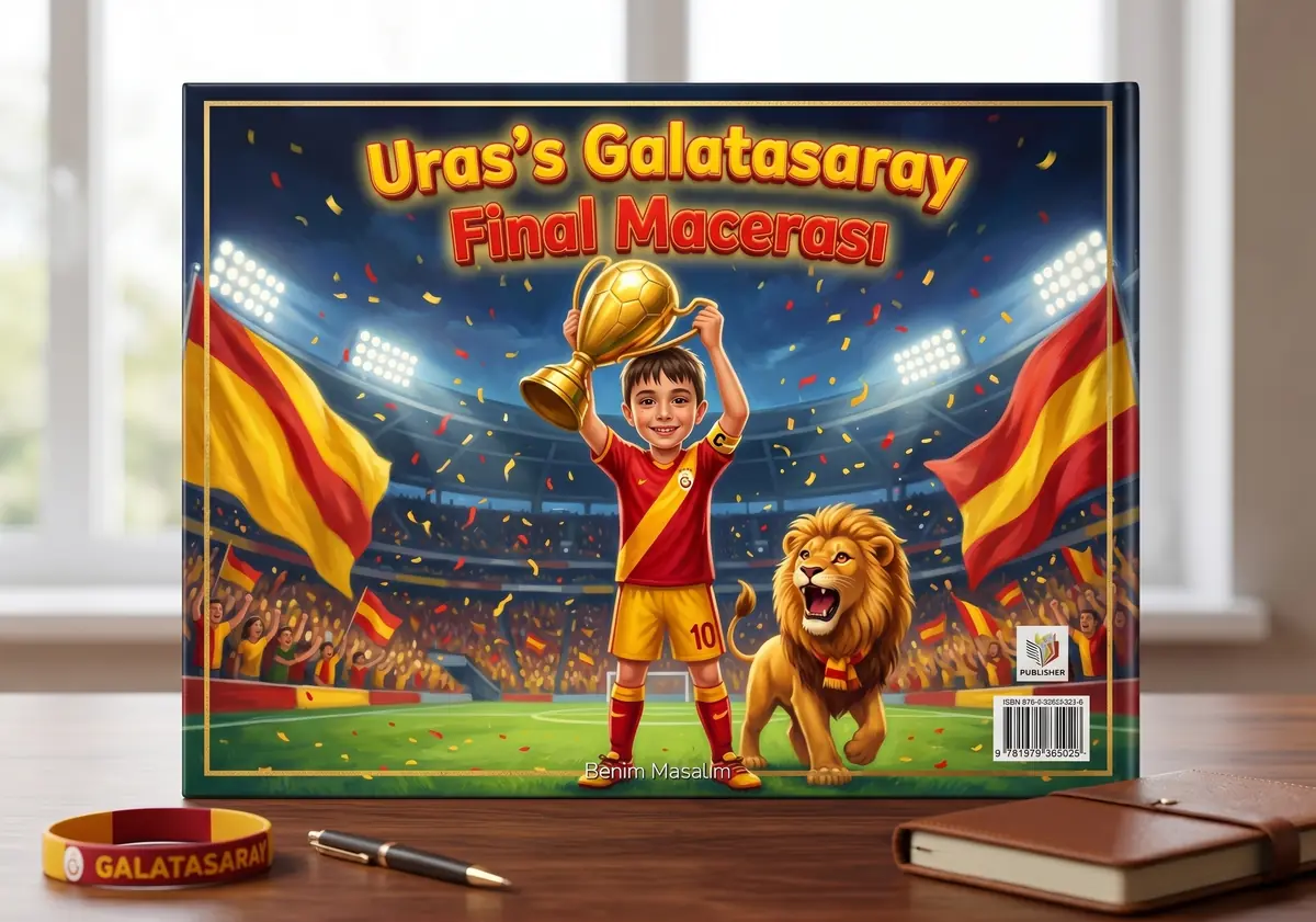 Uras adına kişiselleştirilmiş Galatasaray temalı spor macerası çocuk kitabı kapağı
