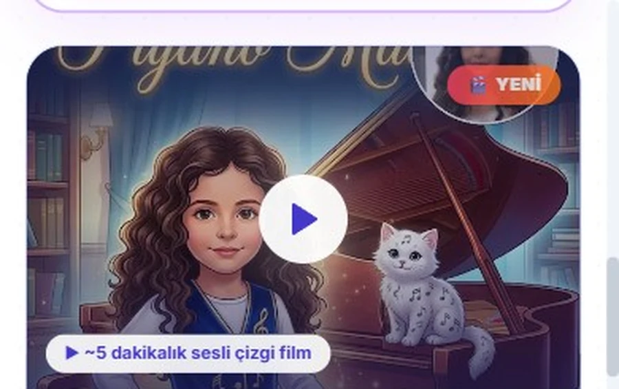 Masal Filmi ornegi - piyano calan kiz ve kedi karakteriyle kisiye ozel cizgi film sahnesi